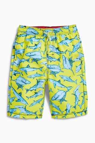 Yellow Shark Print Swim Shorts (3-16yrs)